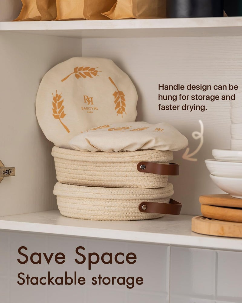 BARoyal Crispier Crust Cotton Rope Banneton Bread Proofing Basket Set, Oval & Round Bread Baskets with Liners & Covers for Artisan Bread Baking, Sourdough Bread Baking Supplies(Cream) - Image 5